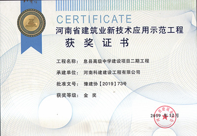 河南省建筑业新技术应用示范乐玩LW公司_乐玩lewin|官网
获奖证书