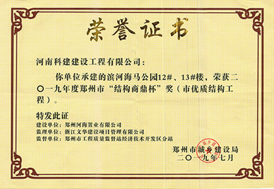 滨河海马公园12#、13#楼荣获“二零一九年度郑州市结构商鼎杯奖（市优质结构乐玩LW公司_乐玩lewin|官网
）”